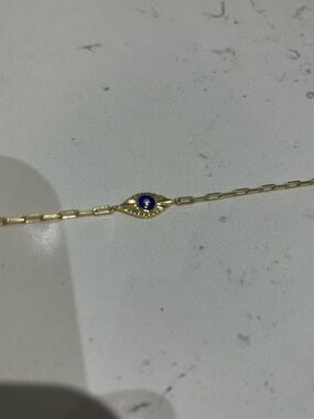 Gold Evil Eye Chain Bracelet with Blue Detail- 925 Silver